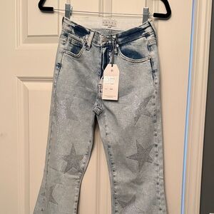 SAIGE Light Blue Star Patterned Flare Jeans